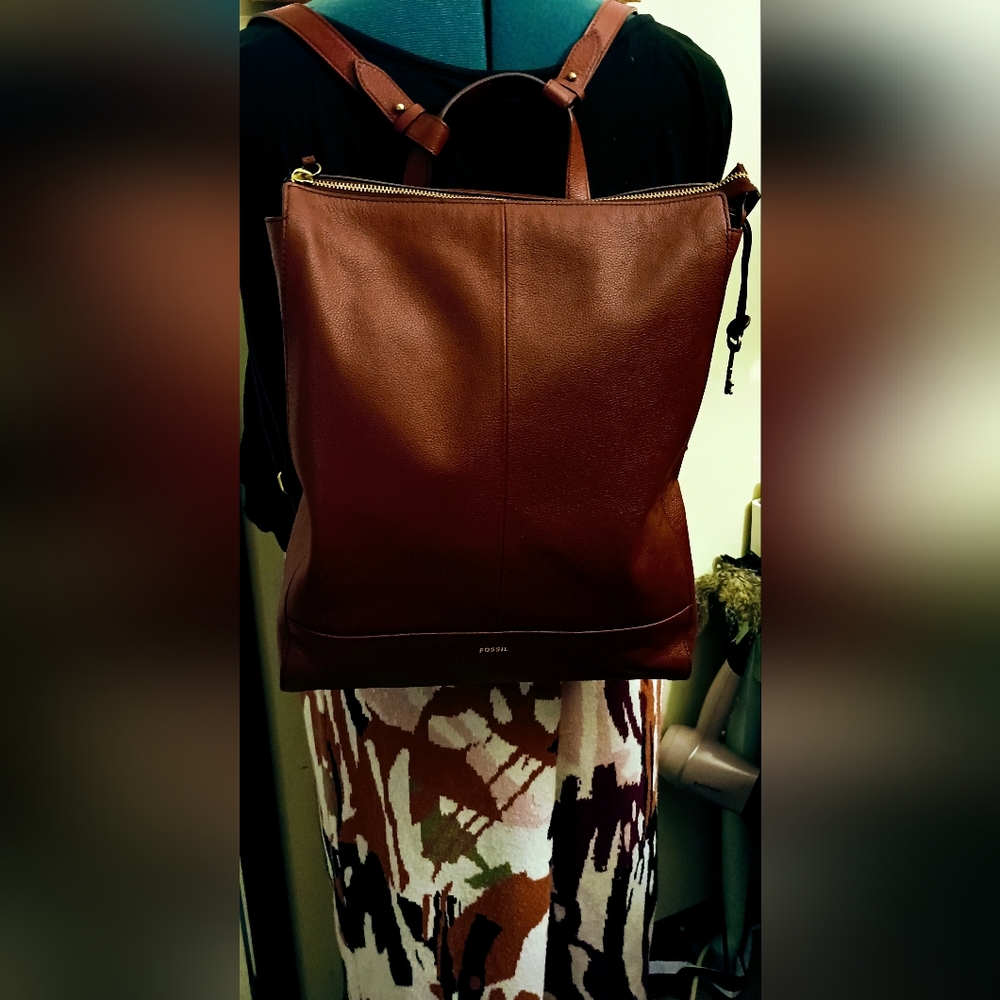 Fossil Brand Red Leather Backpack